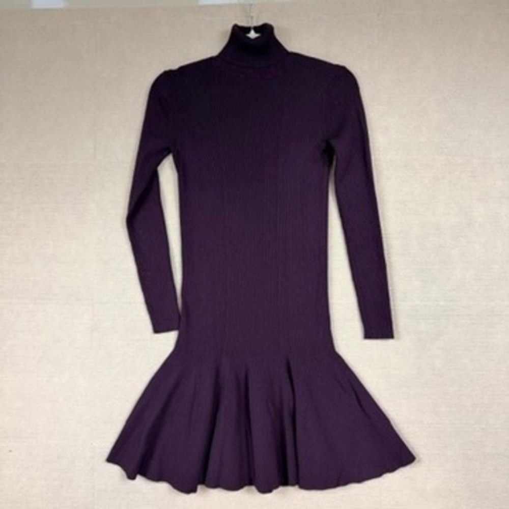 Reiss Purple Ribbed Knit Turtleneck Fit and Flare Dress Long Sleeve Size S